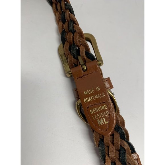 WOmens Sz L Belt Leather Woven Weave Blue Yellow Beige - Picture 3 of 4